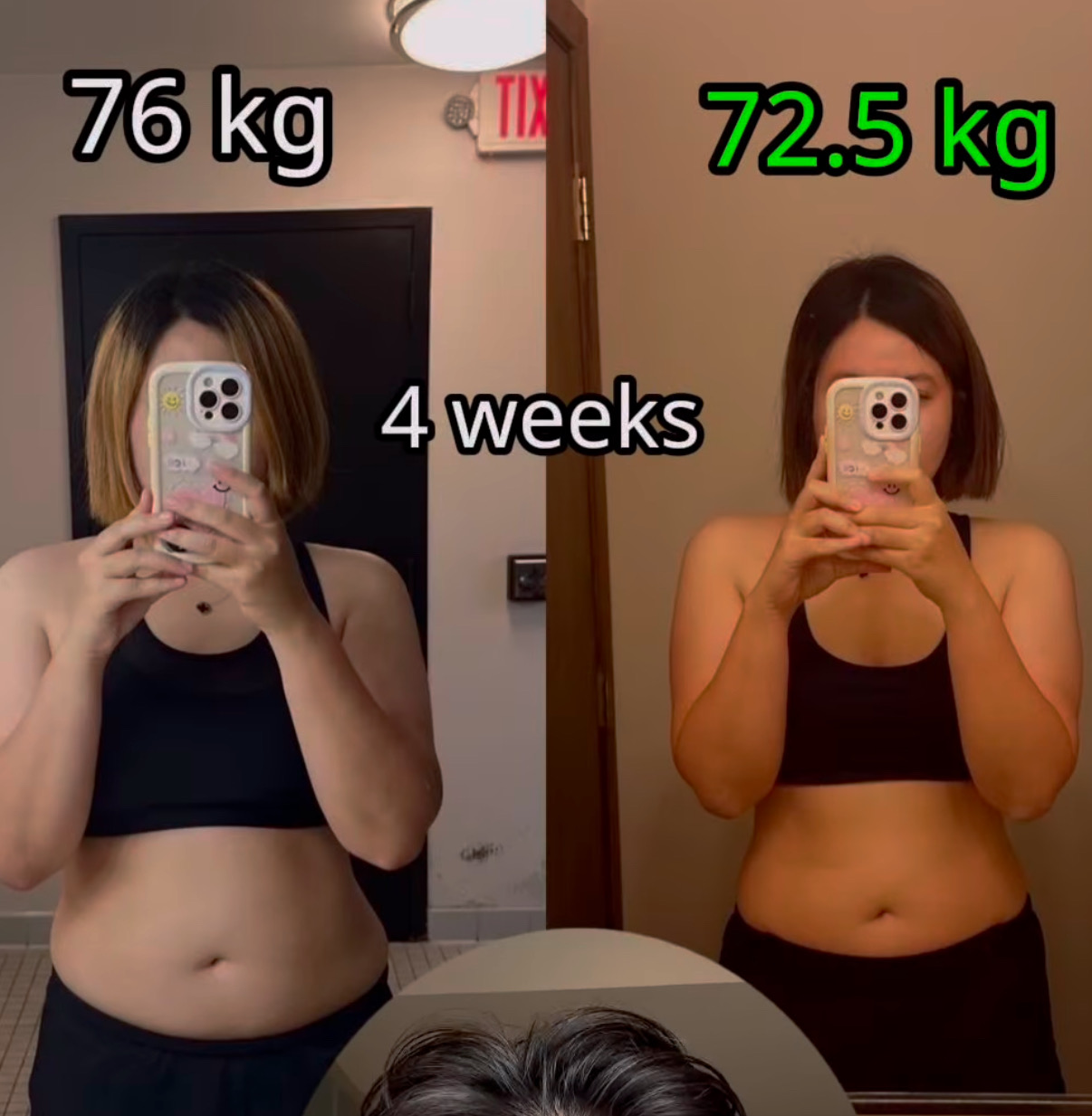 การเปลี่ยนแปลงใน 4 สัปดาห์ จาก 76kg เหลือ 72.5kg